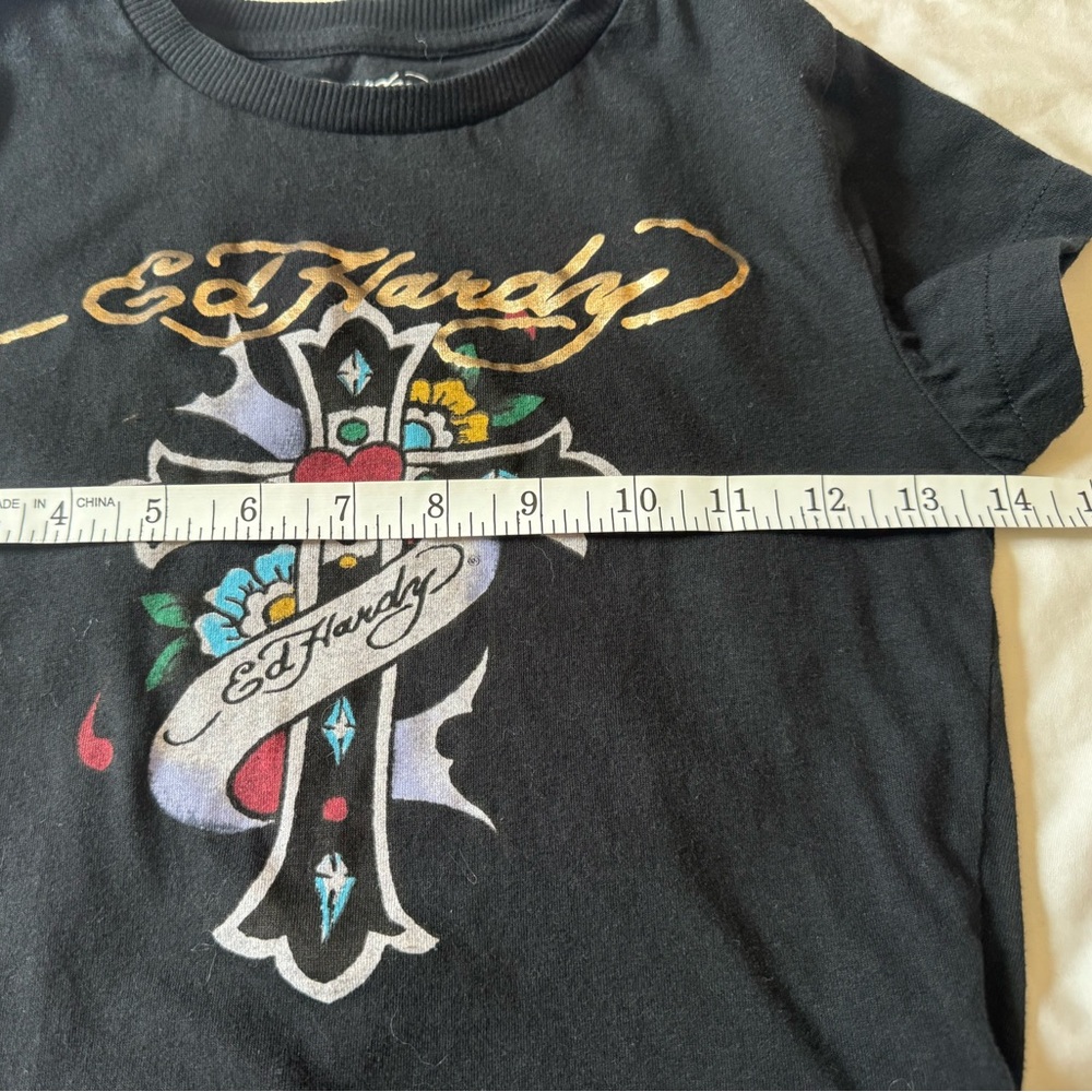 Ed Hardy Baby Doll Tee WOMENS Crop top Size Small Retro Gothic Cross Y2K - Picture 6 of 7